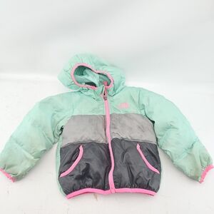 The North Face Kids Mint Green, Gray & Pink Puffer Jacket